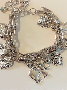 Silver Elephant & Heart Charm Bracelet - Women Jewelry